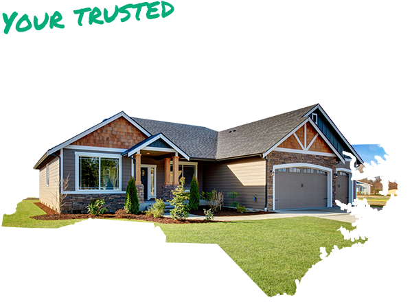 North Carolina graphic with a home coming out of it that reads 'Your Trusted North Carolina Exterior Company'