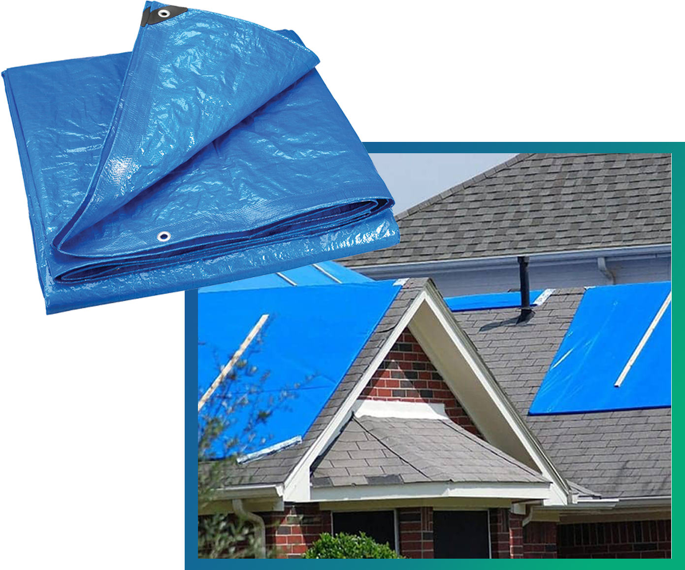 Blue roofing tarp