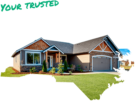 North Carolina graphic with a home coming out of it that reads 'Your Trusted North Carolina Exterior Company'