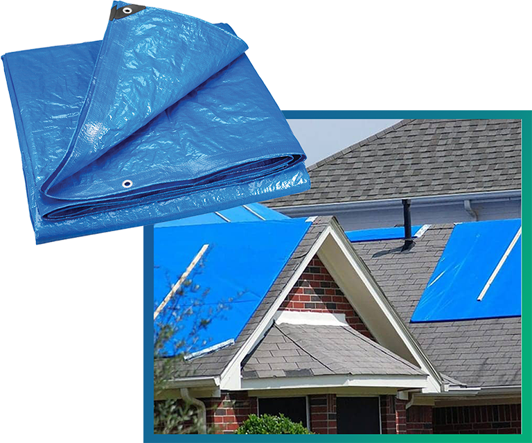 Blue roofing tarp
