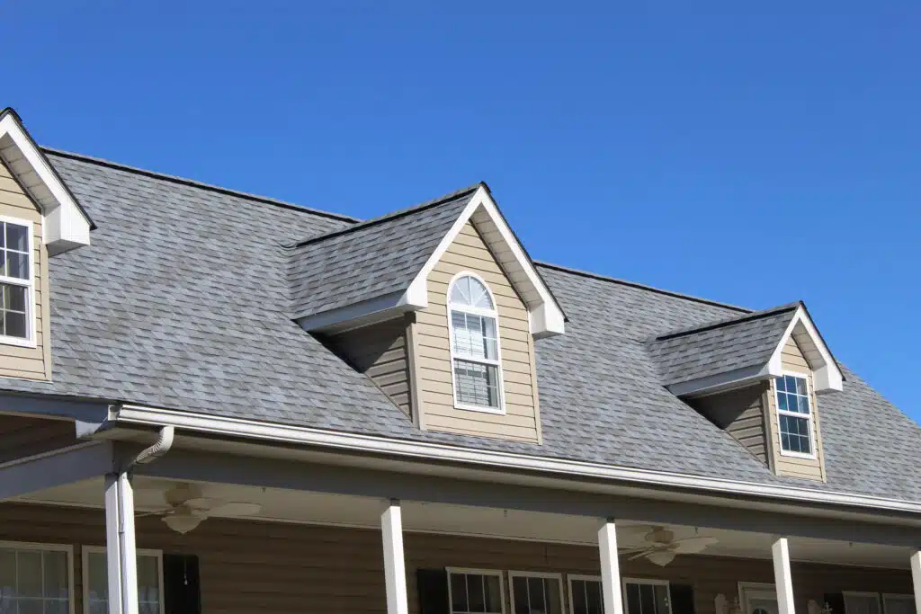 Completed architectural asphalt shingle roof with dormers by Xterior LLC